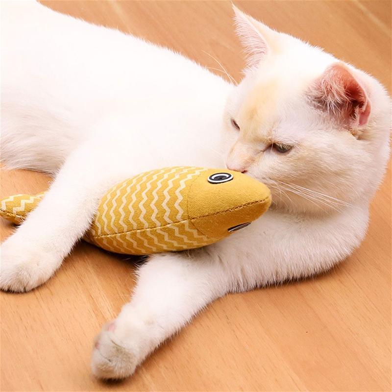 Katzenminze Zähne reinigendes Mahlspielzeug - Selbstspielendes Langeweile-Linderndes Simulationsfisch-Bissfestes KatzenDaumenkissen Haustier Zubehör