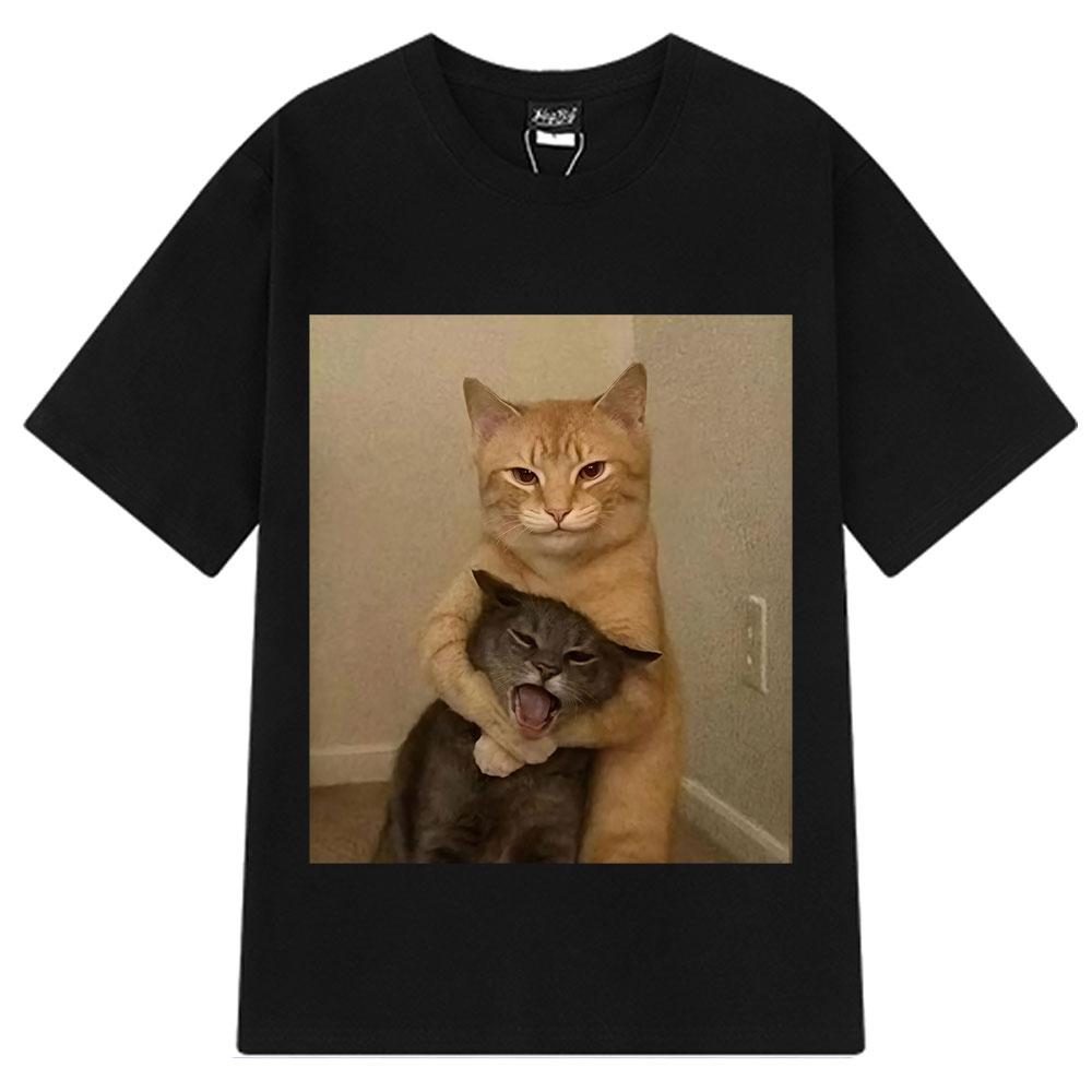 Fun Cat Meme Tshirt Unisexs Fashion Retro Tshirt Summer Short Sleeved Casual Loose Tshirt