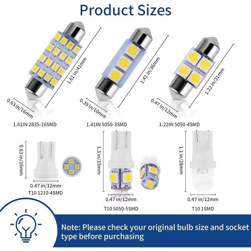 Super Bright White LED Dome Tail Cab Light Bulb Kit Set(42 Pieces) For Interior Car Lighting-Boom