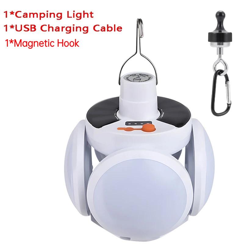 Outdoor Solar Folding Light Portable USB Rechargeable LED Bulb Search Lights Camping Torch Emergency Lamp for Power Outages