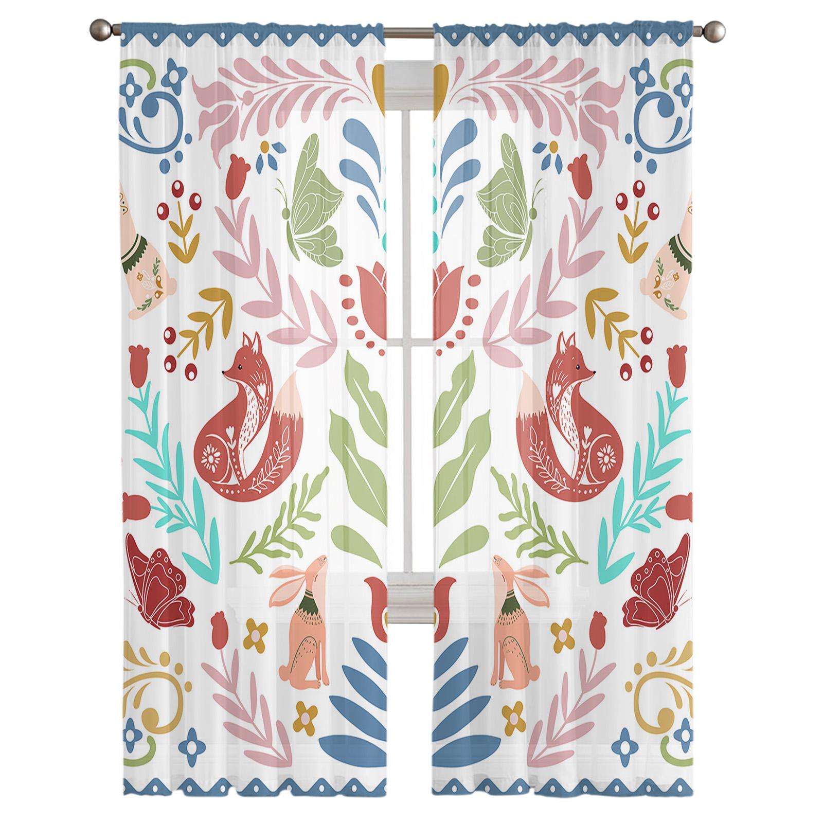 Бабочка Цветок Любовь Кролик В горошек Лиса Вуаль Прозрачные Шторы Гостиная Окно Тюль — фото 3