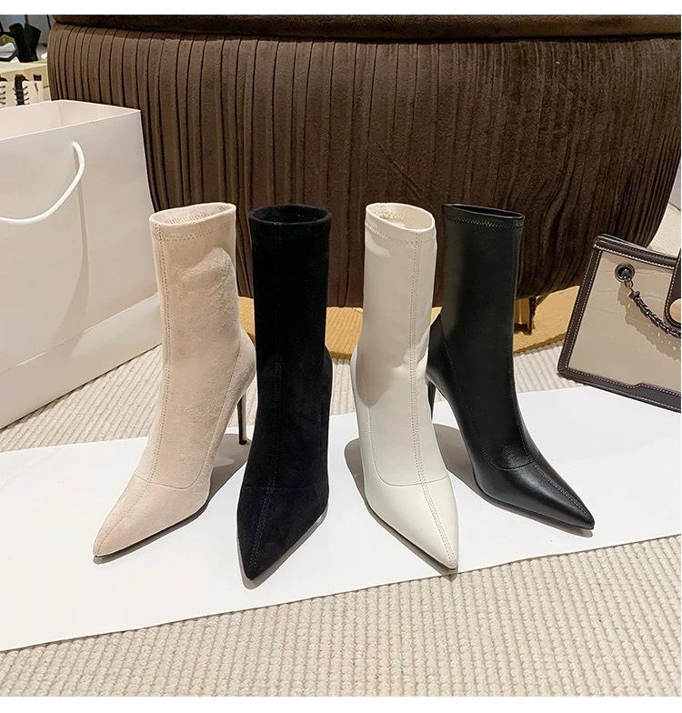 

Осенне-зимние короткие сапоги женские на высоком каблуке эластичные черные с острым носком на тонком каблуке тонкие сапоги замшевые белые сапоги темперамент 39 абрикосовый