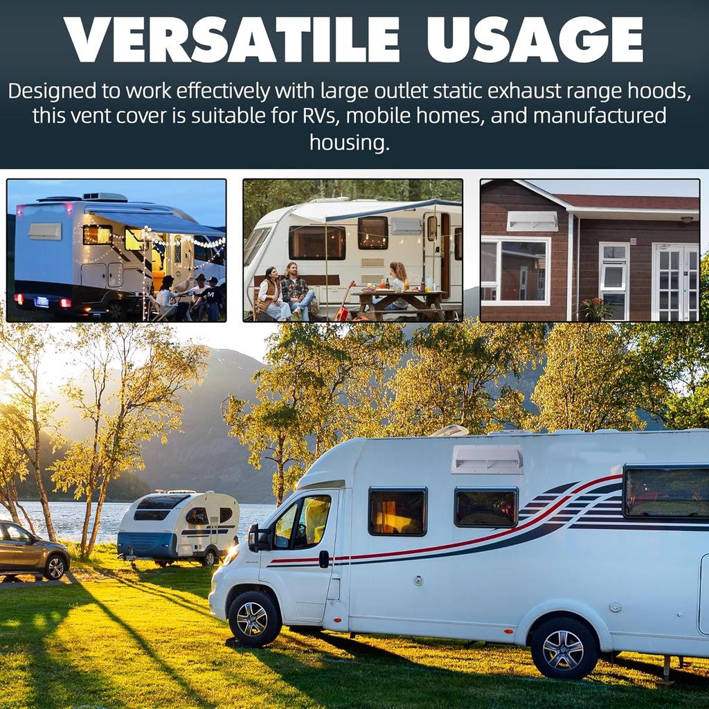 TonGass RV Range Hood Vent Cover For Camper, RV Exhaust Side Stove Vent Cover Replacement For Trailers & Motorhomes, Includes 10 Screws - White