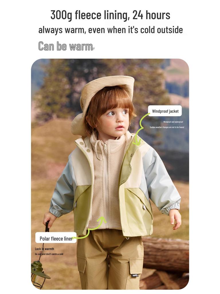 Jingqi Kinder Drei-in-Eins Wasserdichter Windbreaker: Warme Jacke mit Kapuze für Jungen und Mädchen - Herbst/Winter.