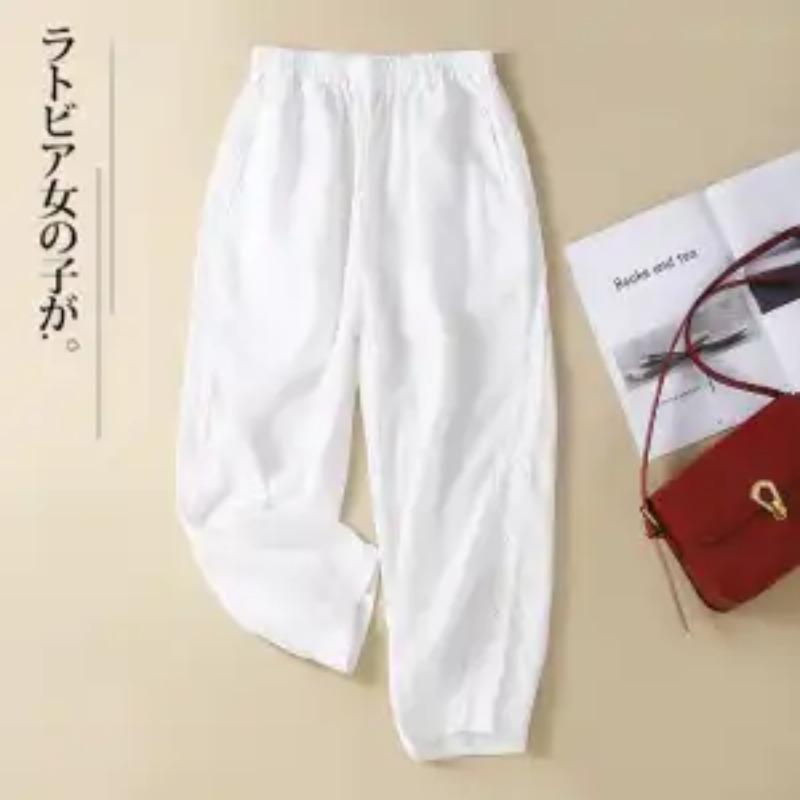 

Lace Lace Cotton Linen Harem Pants for Women in Summer Tying Linen Nine-point Radish L белый
