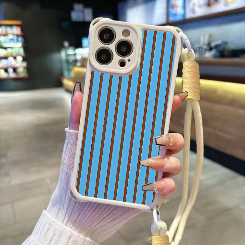 Colorful Striped INS Couple For Iphone 17 16 15 14 12 Phone Cases Four Corner Anti Fall Chain Case Lens Protection Shockproof