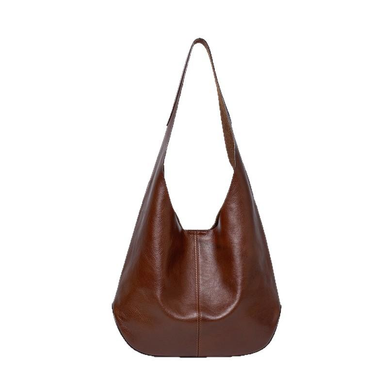 Cross-border Guangzhou First Layer Tree Paste Vegetable Tanned Cowhide Hobo Simple Large-capacity Tote Bag Premium Underarm Shoulder Bag