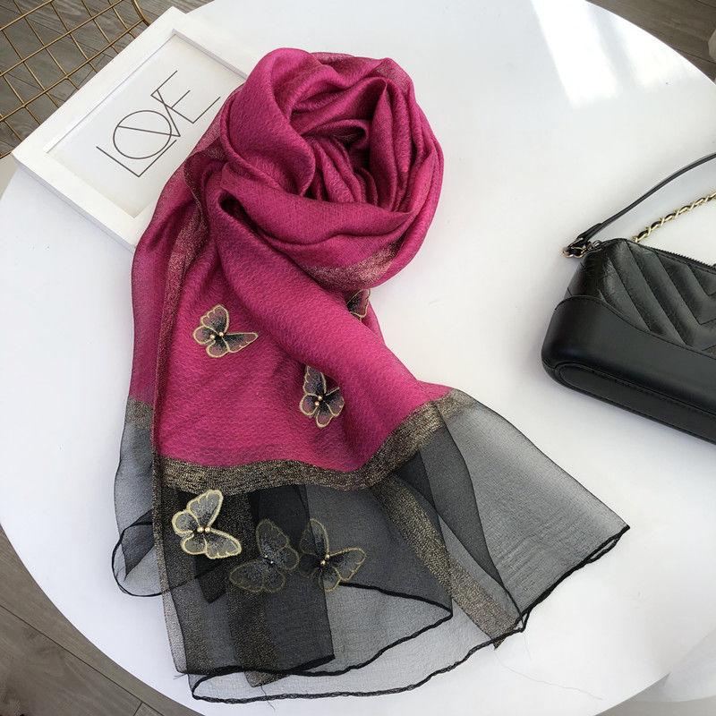 Schal Schal Bestickter dreidimensionaler Schmetterling Dünner und langer Seidenschal Damenschal