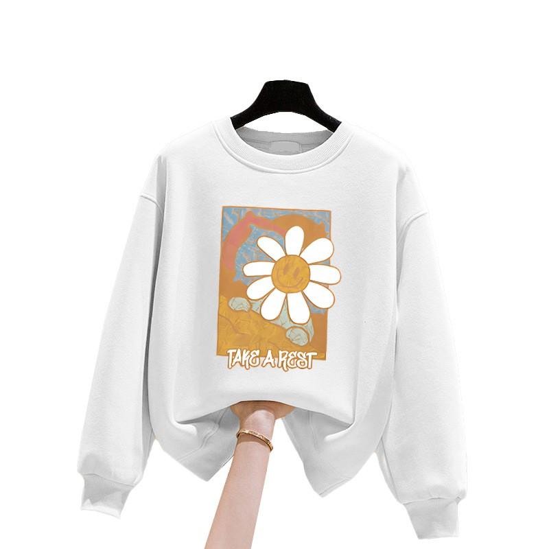 Womens Loose Fit Crewneck Sweatshirt Casual Long Sleeve Top Couple Style Winter Fleece Lined Outerwear
