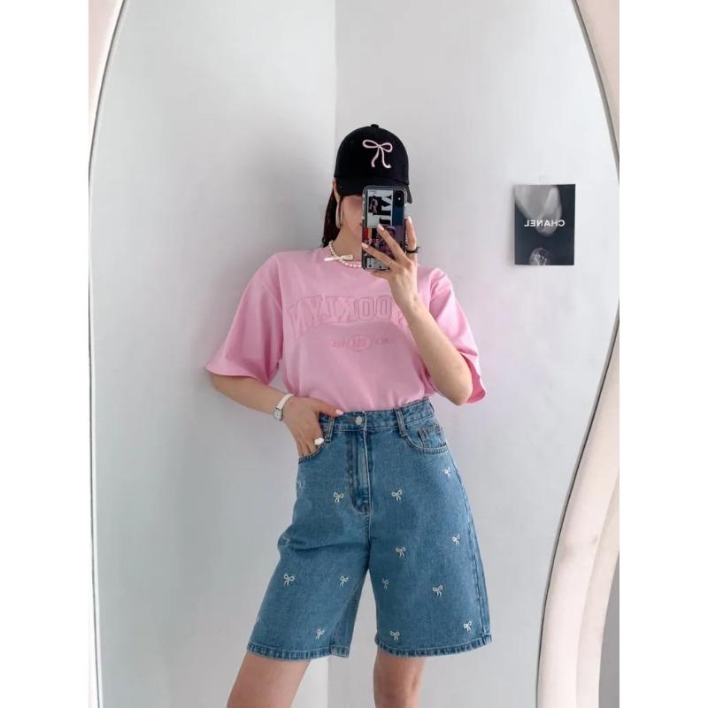 Fashion Retro Bow Large Size Loose Denim Shorts Women Casual Vintage Summer Wide Leg Pant Female Button High Waist Short Streetwear Jeans