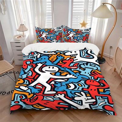 Juego de Ropa de Cama Impreso con Estampado de Arte Abstracto de 3 Piezas, Transpirable y Suave,(Incluye 1 Funda Nórdica y 2 Fundas de Almohada, Colcha No Incluida) yy250815170