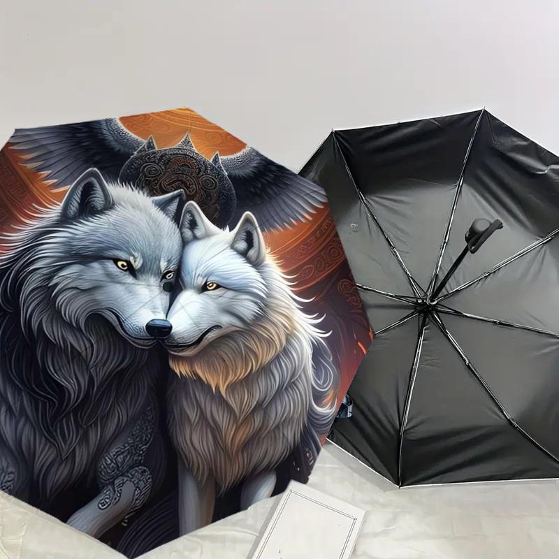 1pc Winged Wolves in Viking Helmets Umbrella with Plastic Handle,Suitable for All Seasons Home Travel Outdoor UmbrellaDD967