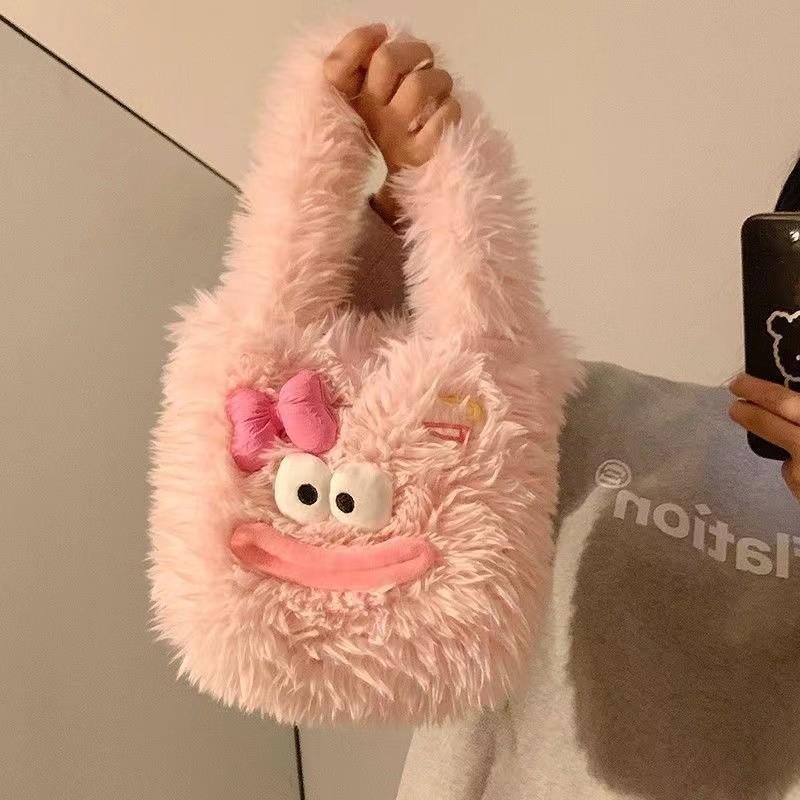 Cute Ugly Cute Plush Dopamine Handbag Female 2025 Student Autumn and Winter Large Capacity Shoulder Bag Underarm Tote Bag