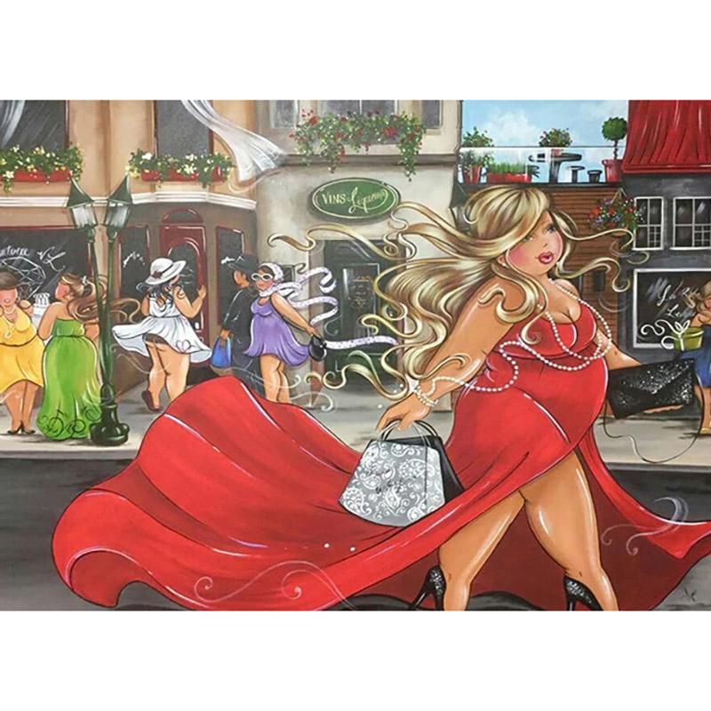 Full Round Diamond 5D DIY Sexy Women Diamond Painting Cartoon Fat Lady Diamond Embroidery Cross Stitch Mosaic Home Decor