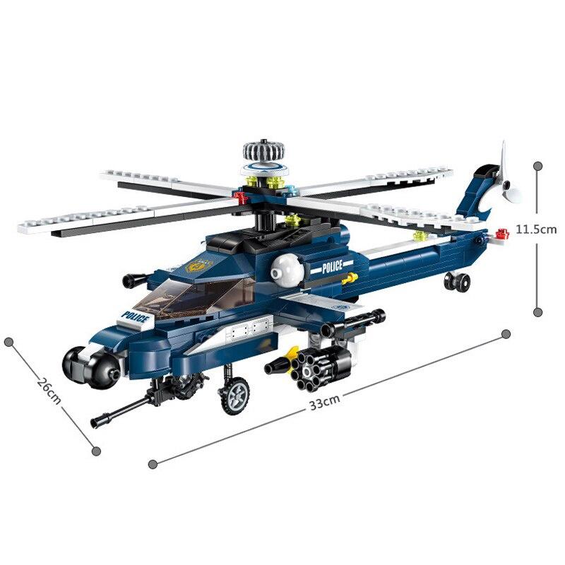 381pcs Armored Helicopter Model Windstorm Building Block City Police  Educational Brick Toy for Boy Gift