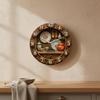 Kitchen Themed Wall Clock Silent Mechanism Round Wooden NonTicking for Living