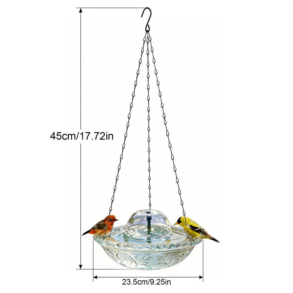 Bird Fountain Water Feeder USB-powered Hanging Bird Bath Fountain Waterfall Outdoor Fountain Glass Bowl Hummingbird Feeder