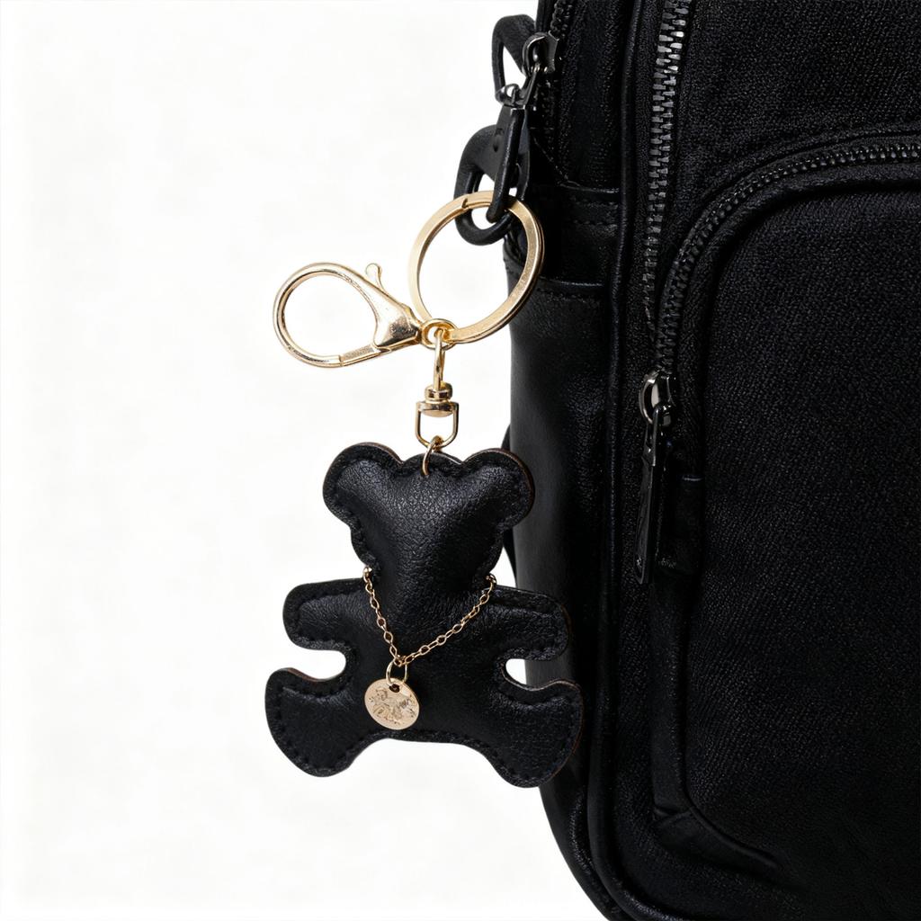 Trendy Mini Bear Keychain Decorative Bag Charm Gold Tone Chain Soft PU Leather Craftsmanship Keyrings Accessory