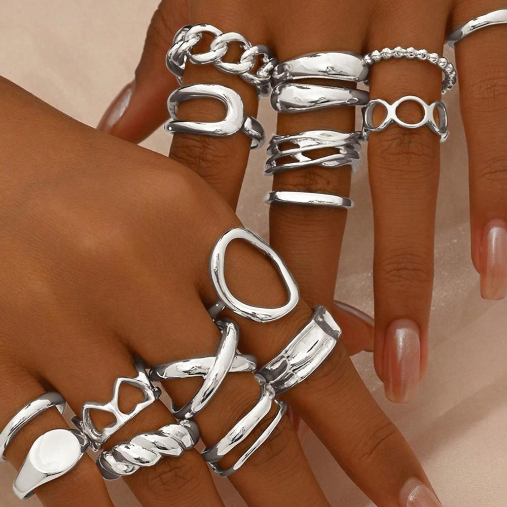 European and American Light Luxury Open Ring Women's Love Personality Niche Design Ring Set Versatile Jewelry