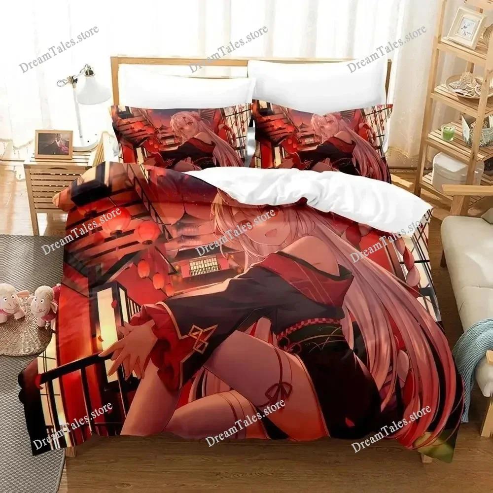 Kawaii Nakiri Ayame Bedding Set Single Twin Full Queen King Size Bed Set Aldult Kid Bedroom Duvetcover Sets Bed Sheet Set