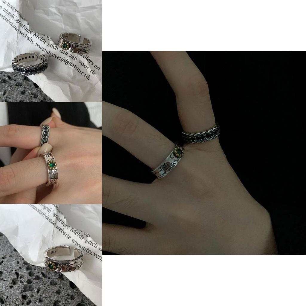Fashionable Green Retro Zircon Ring For Women With Unique Doodled Design And Adjustable Fit