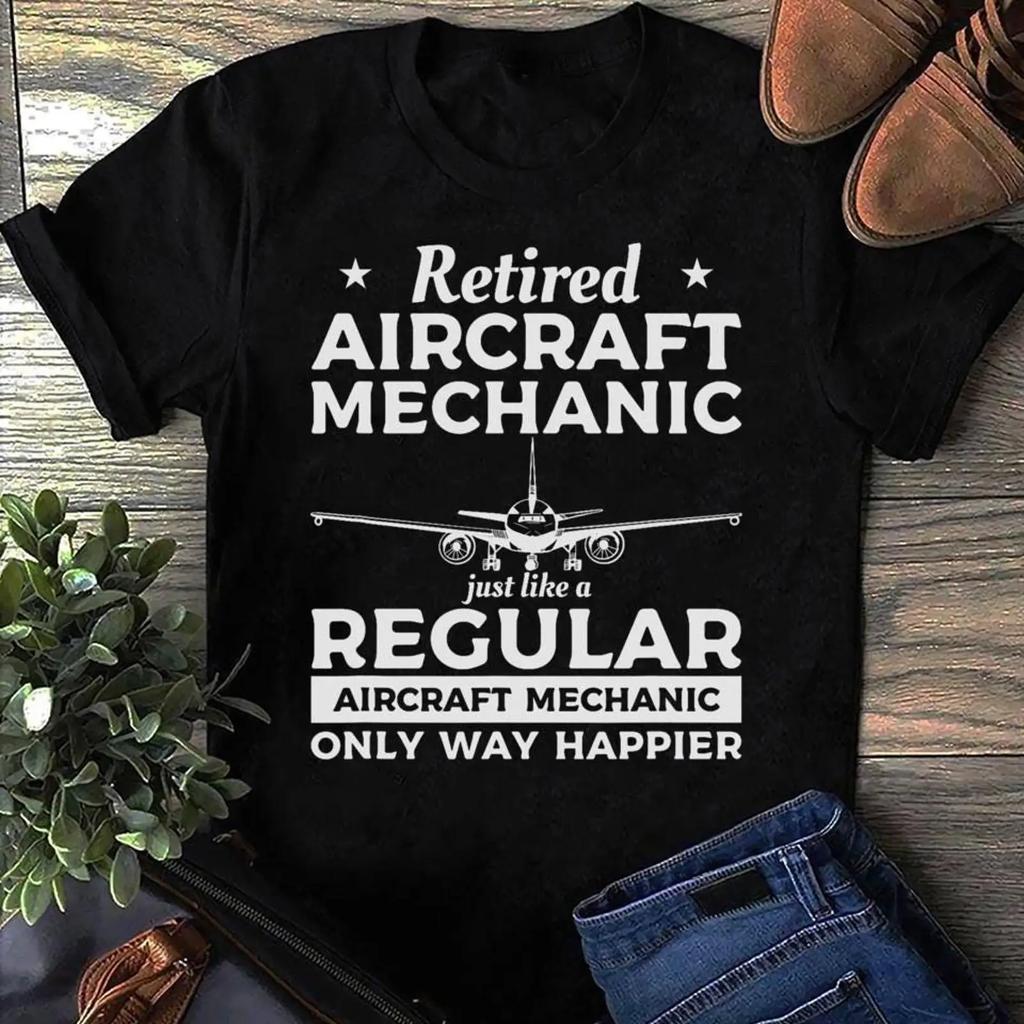 Retired Aircraft Mechanic T Shirt Funny Aviation Pilot Vintage Graphic Unisex Designer Clothes Versatile Stretched