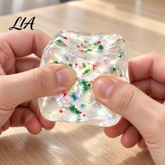 Transparent Cubes with Sequins Christmas Stress Cube Fidget Toy, Squeeze Toy Glitter, Sensory Toys Glitter Ball for Anxiety Relief & Hand Exercise