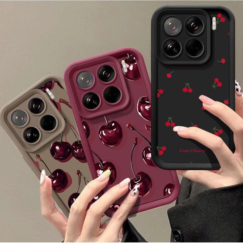 Luxury Cartoon Cherry Print Matte Silicone Case for Xiaomi 15T Pro POCO F8 Ultra X7 M7 F7 Redmi 15C Note 15 14 Pro Plus 5G 4G