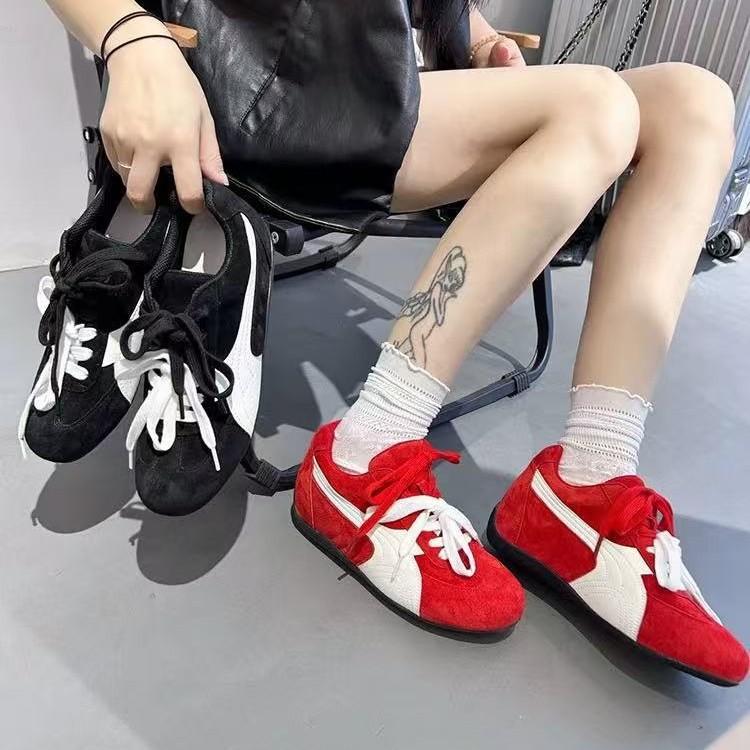 6cm Inner Height Increase German Training Shoes Women's 2025 New Versatile Flat-soled Retro Forrest Gump Shoes Red Leather Casual Shoes