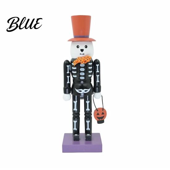 Unique Halloween Party Decoration Nutcracker Wooden Figurine Hand-Painted Skeleton Soldier Ornament Retro Pumpkin Basket Table Centerpiece