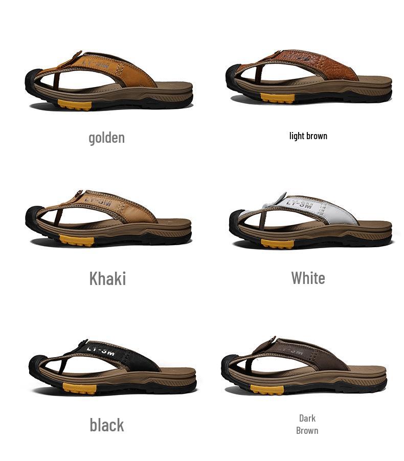 2025 Men's Plus Size Cowhide Toe-Loop Flip-Flops: Lightweight Retro Beach & Casual Thick Sole Sandals