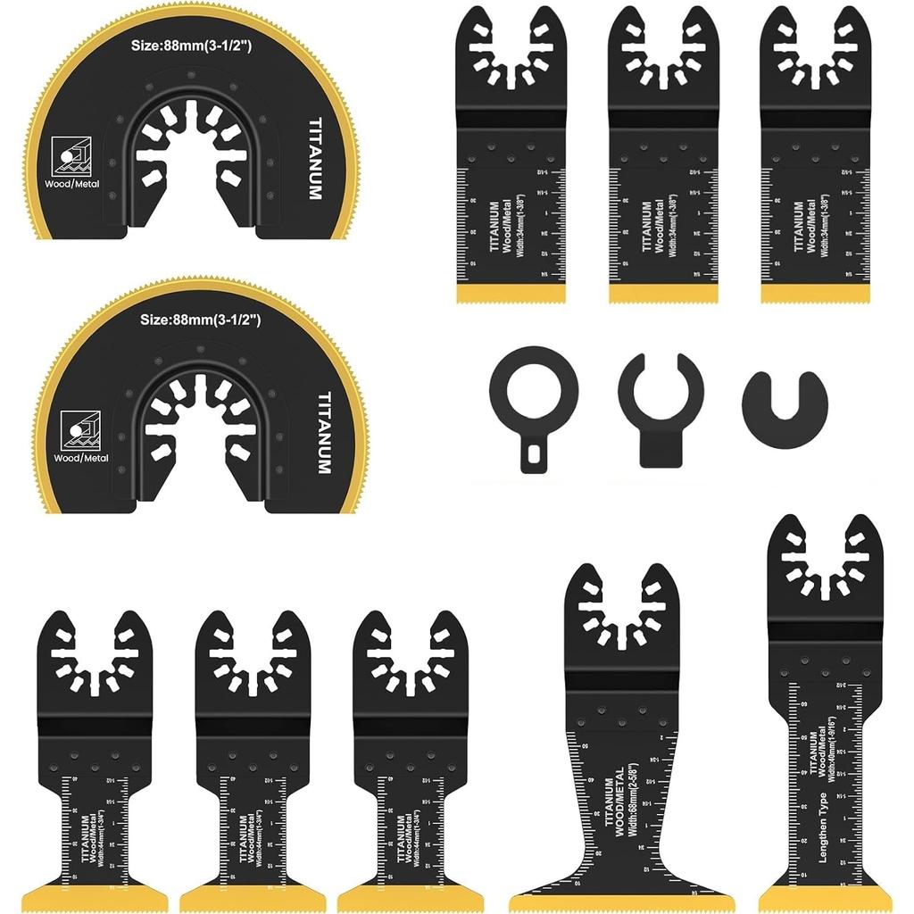 ShiU replacement blade blade replacement for both metal and carbide professional power cutting 3 spacer adapters included 10-piece multi-tool set,
