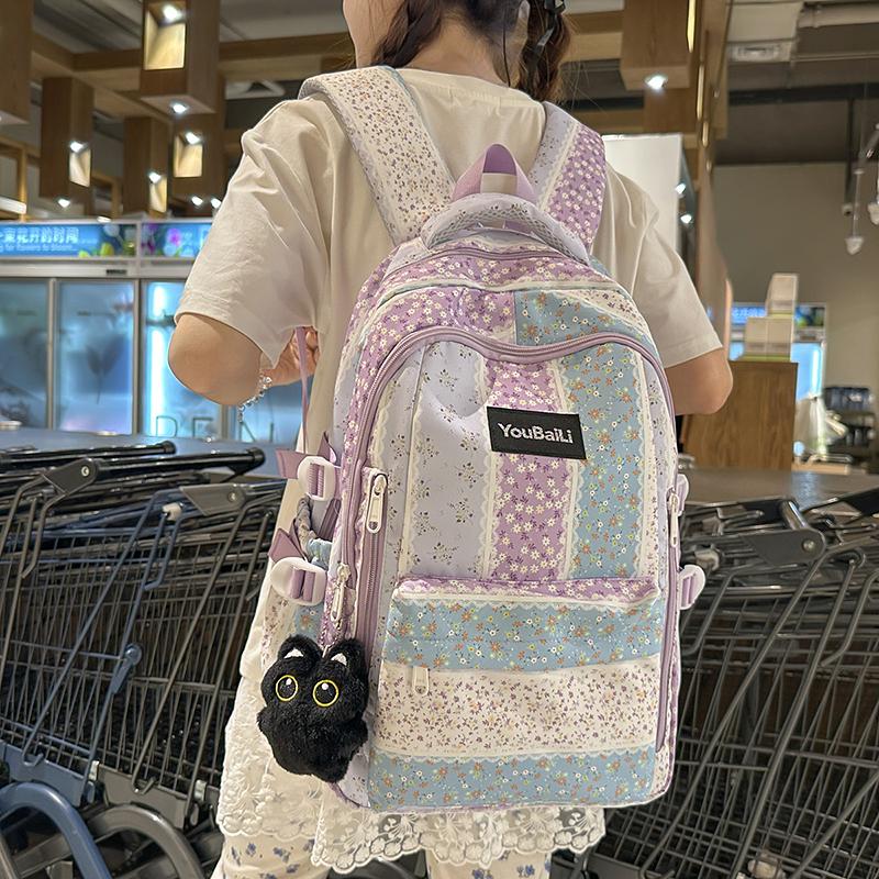Large Capacity Student Schoolbag Girls Floral Print Backpack