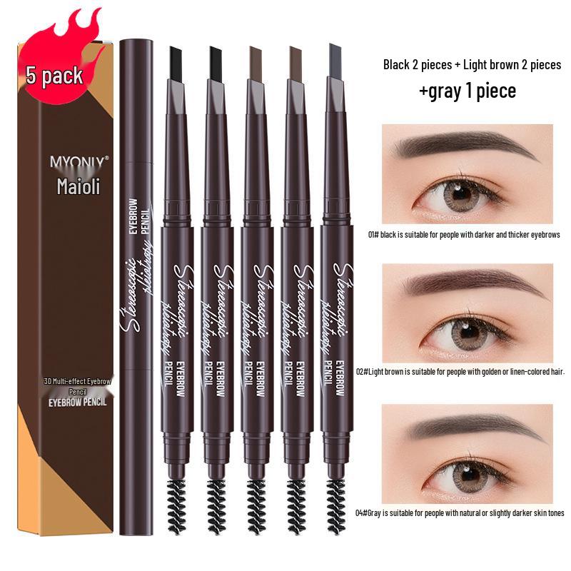 Maiouli 3D Smudge-Proof Multi-Effect Eyebrow Pencil - Beginner-Friendly Double-Ended Triangle Shape.