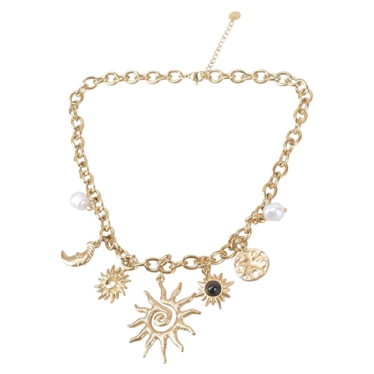 

Modern Moon And Sun Charm Necklace Stainless Steel Jewelry Adjustable Golden Chain Neckchain Accessories For Women 1