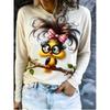 Fun Bird Print Short-sleeved T-shirt for Women, Loose Round Neck Design, Casual Age-reducing Women's Summer Wear