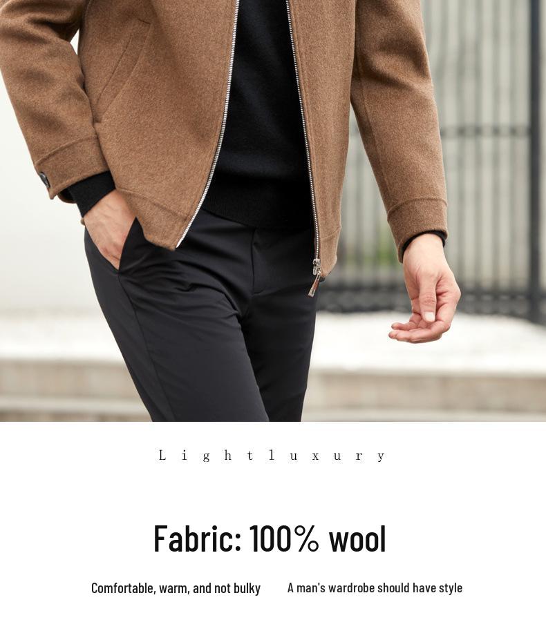Men's Double-Sided Cashmere Tweed Coat: 100% Wool, Short Lapel, Autumn/Winter Business Jacket