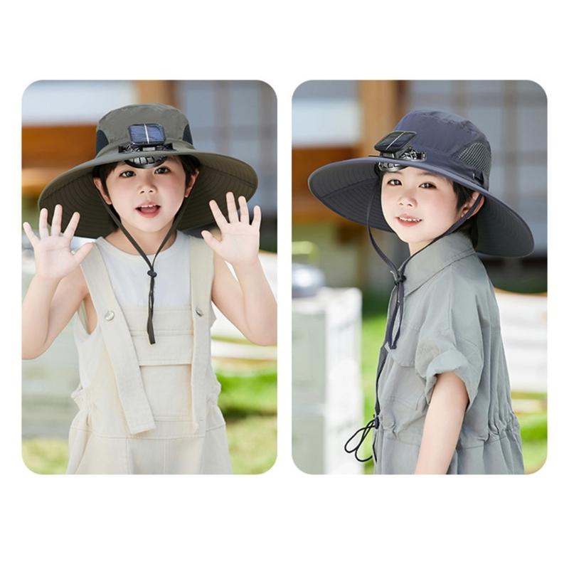 Quick Drying Hat for Kids with Cooling Fan Solar Powered Fisherman Hat Breathable Sunproof Caps for Outdoor Activity