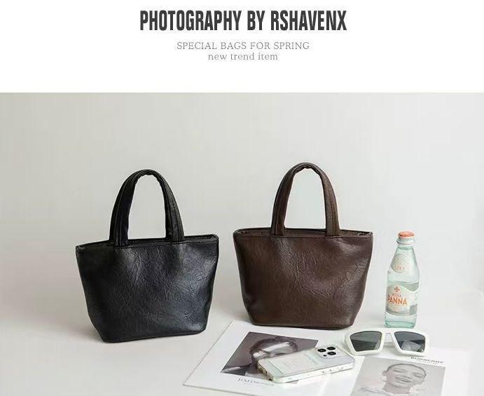 New Women's Small Leather Handbag - Fashionable Solid Color Mini Makeup Bag