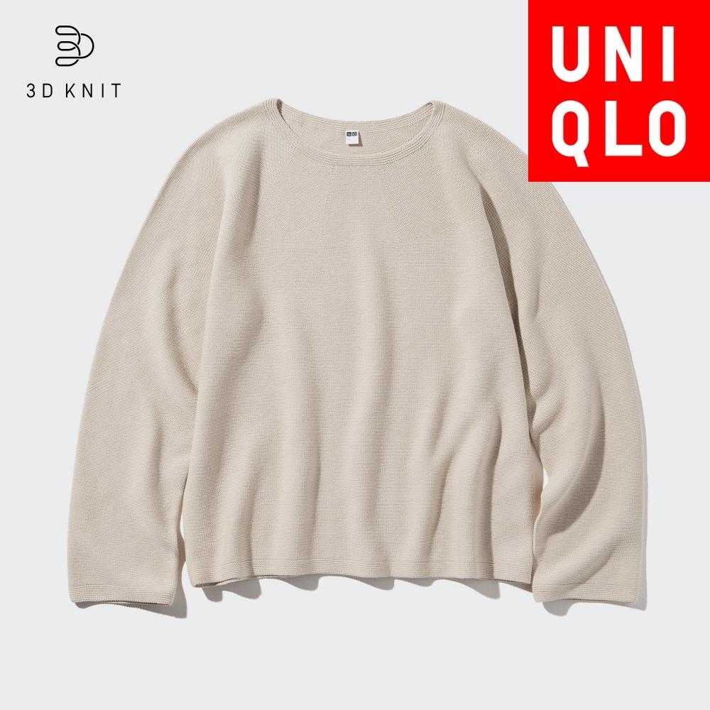 

Uniqlo 3d трикотажный хлопковый свитер с круглым вырезом и длинным рукавом 01 OFF WHITE/WOMEN XS