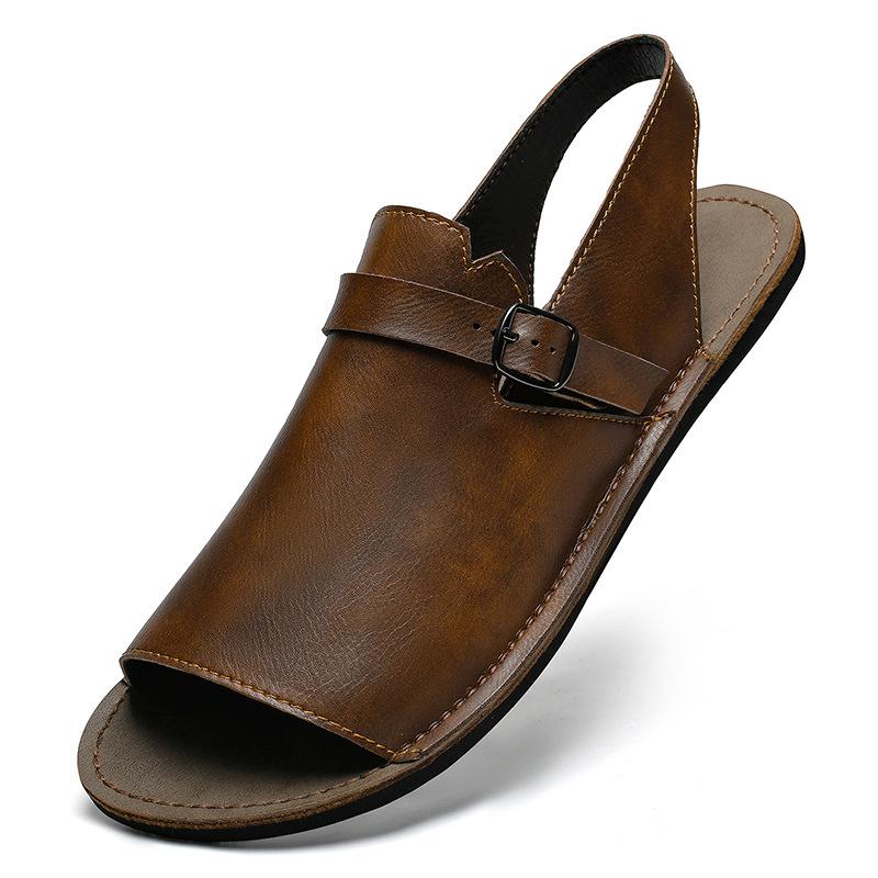 

Летние мужские кожаные сандалии большого размера мужские 46 мягкая подошва прохладные тапочки 45 римские пляжные туфли модная пряжка обувь для вождения 47 коричневый