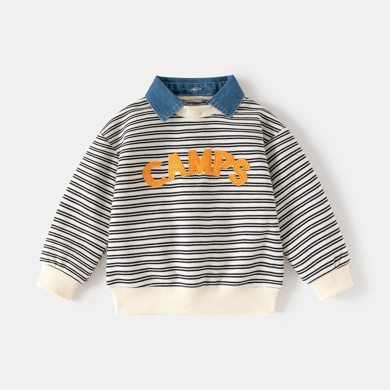 Boys' Fake Two Pieces Hoodie Spring and Autumn Children's Clothing Children's Detachable Denim Collar Top Baby Boys' Lapel Pullover
