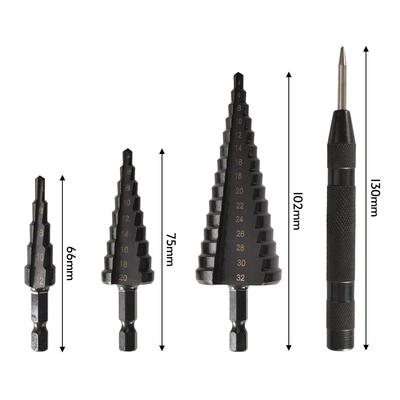 Set di 4 punte per trapano a gradini in cobalto HSS, pratiche punte per trapano in metallo rivestite in nitruro nero