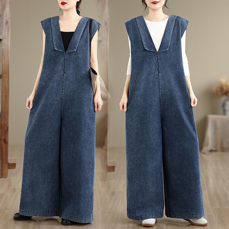 

DIMANAF 2026 Plus Size Women Jumpsuits Overalls Long Pants Jeans Trousers Vintage Streetwear Loose Casual Denim Blue 3XL синій