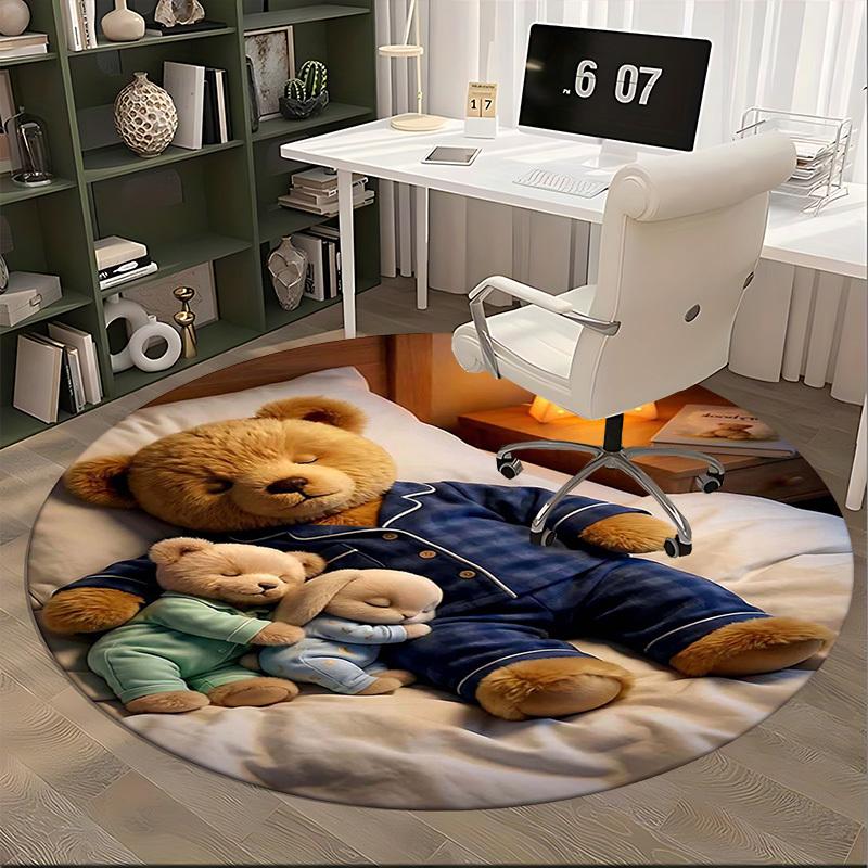 1pc Anime Design Round Carpet - Cute Teddy Bear and Bunny Print Chair Mat for Office, Home Decor, Living Room, Bedroom, Game Room Decoration.K003