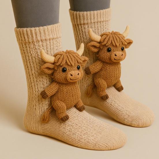 Knitted Animal Socks Warm Floor Socks with Cute Animal Dolls Indoor Winter Socks for Bedroom Living Room Kids Playroom