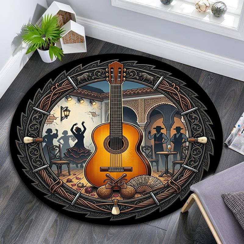 Flamenco Guitar Night Round Area Rug Under Office Chairs Bedroom Living Room Home Decor