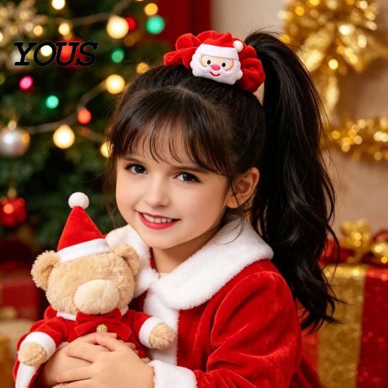 Exquisite Gift Sets for Kids Flannel Christmas Hair Tie Girls, Soft Scrunches with Reindeer/Christmas Tree/Gift/ Santa Cute Stocking Stuffers