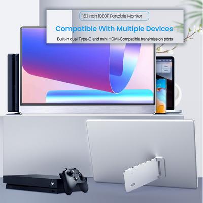 16.1 İnç Taşınabilir Monitör FHD 1080P IPS Monitör Ayaklıklı 178 derece Geniş Görüş Harici Ekran