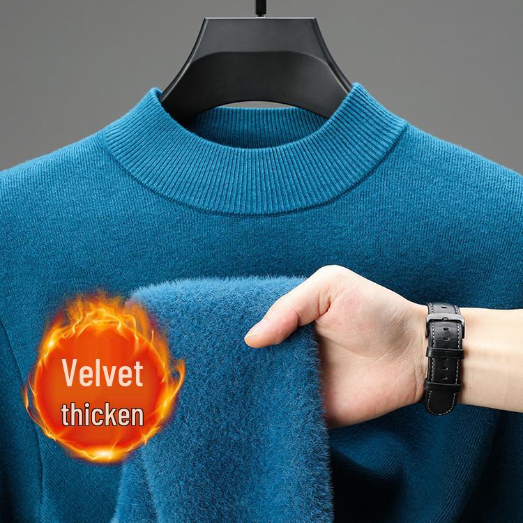 Men's Winter Velvet Pullover Sweater - Anti-Cold, Thick, Half-High Collar, Luxurious, Warm to -15°C